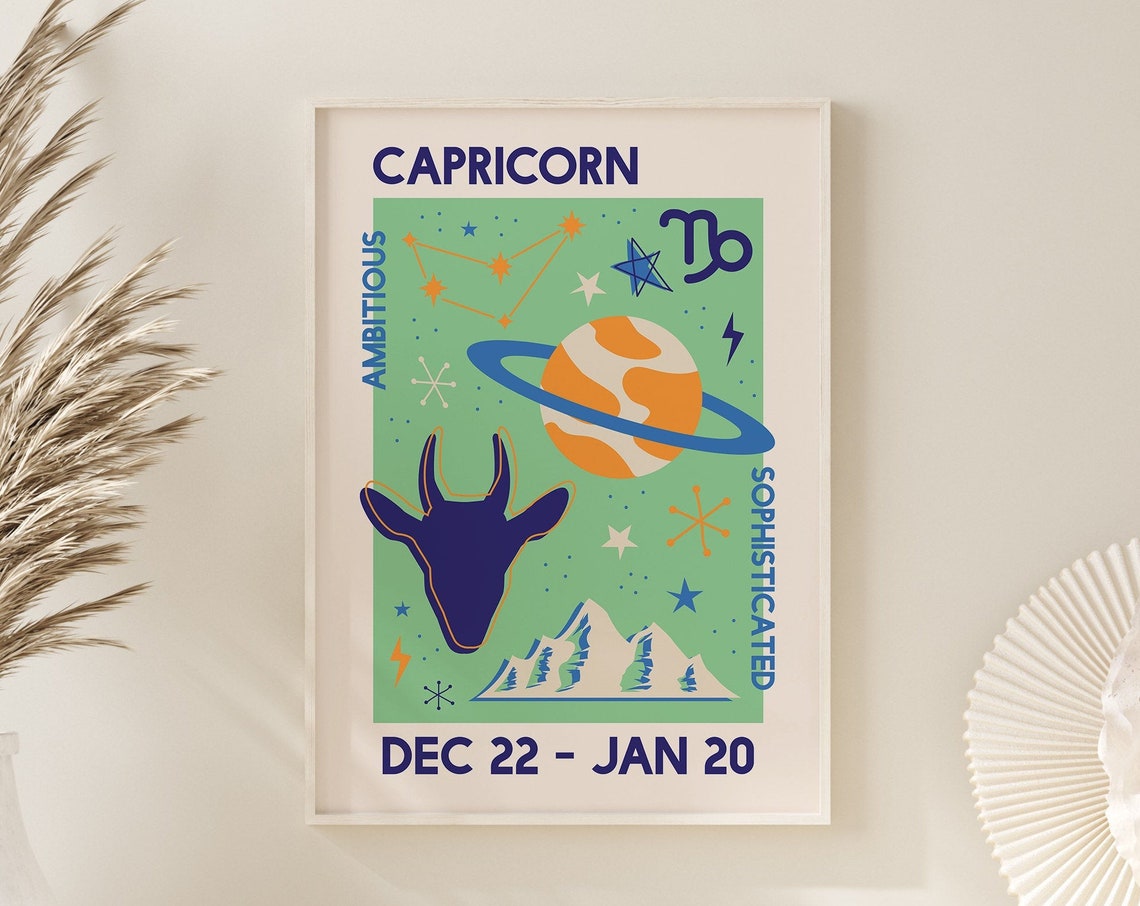 Capricorn Zodiac Retro Astrology Poster Dec 22 Jan 20 Goat Sign