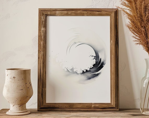 Wave Zen Circle Painting Wall Art Poster Gift Watercolor Colorful Painting Illustration Nature Minimalist Decor Beach House