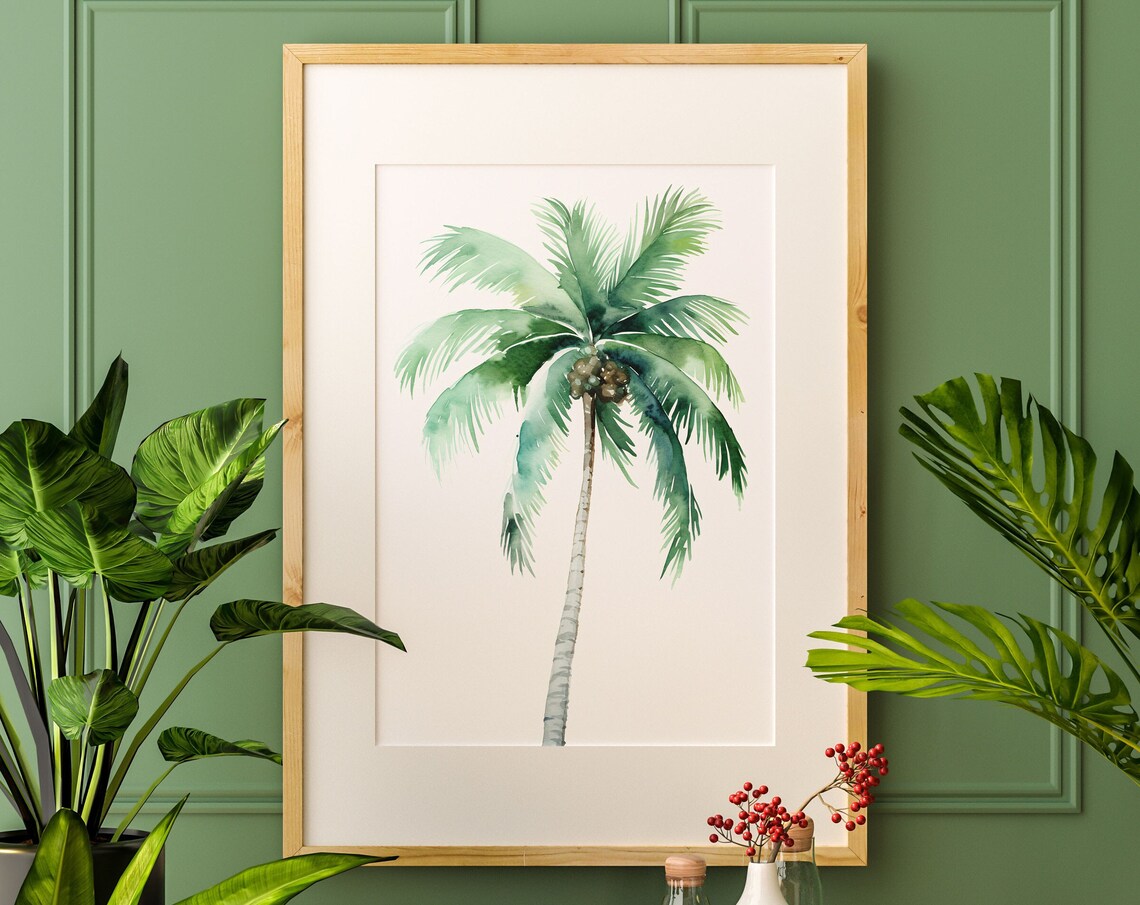 Coastal Palm Tree Watercolor Minimalist Tropical Beach Art Poster