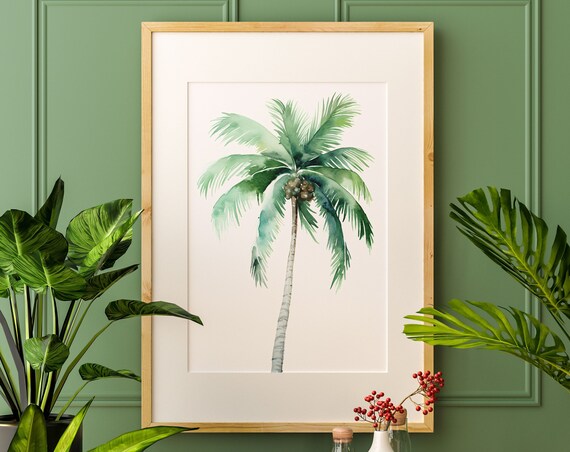 Palm Tree Print Painting Wall Art Poster Gift Watercolor Colorful Tropical Illustration Nature Minimalist Decor Beach House