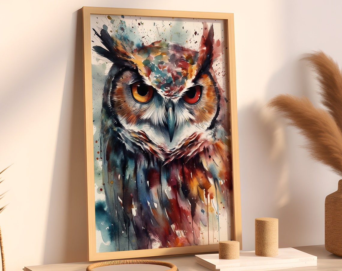 Owl Painting Wall Art Poster Gift Watercolor Colorful Animal Painting Illustration Nature Wall Art Home Decor Watercolor Print
