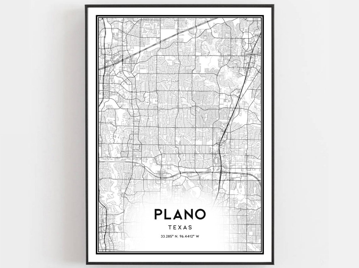 Plano Map Print Poster Wall Art Tx City Texas Street Decor Road Gift B521