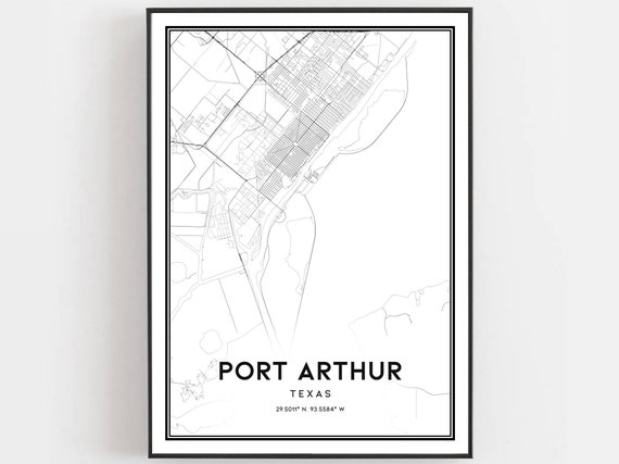Port Arthur Map Print Poster Wall Art Tx City Texas Street Decor Road Gift B681