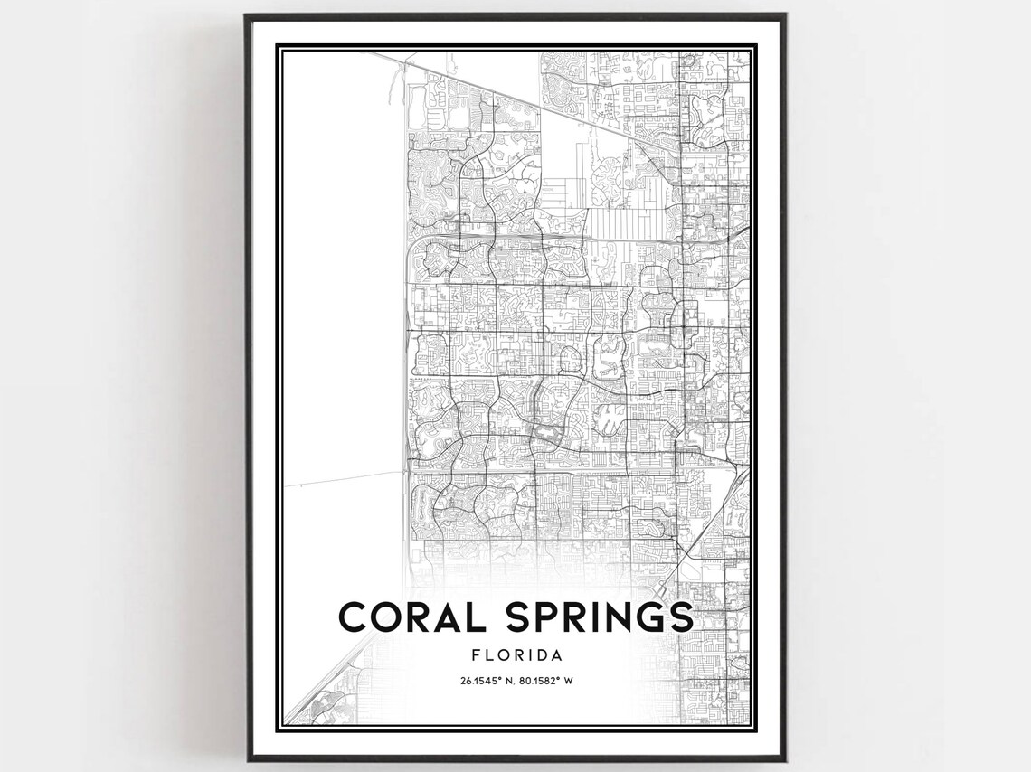 Coral Springs Map, Florida Street Poster