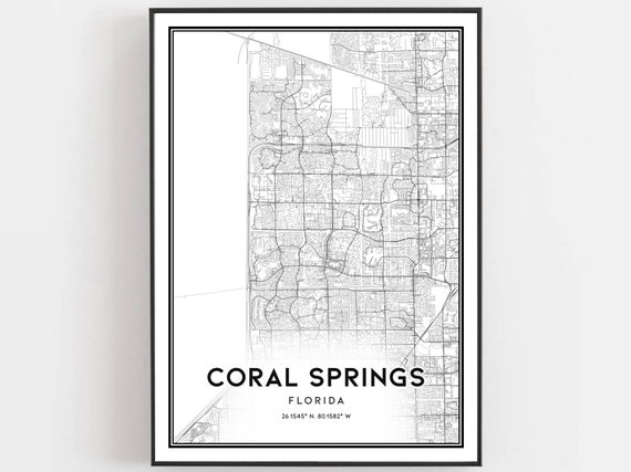 Coral Springs Map, Florida Street Poster