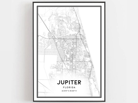 Jupiter Map Print Poster Wall Art Fl City Florida Street Decor Road Gift B1187