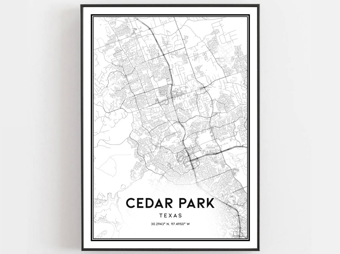 Cedar Park Texas Minimalist Black White Street Map Art Poster