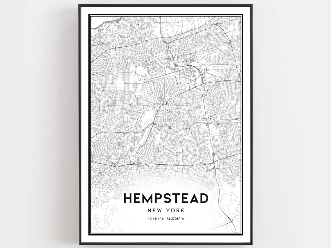 Hempstead Map Poster Print, New York Street Decor