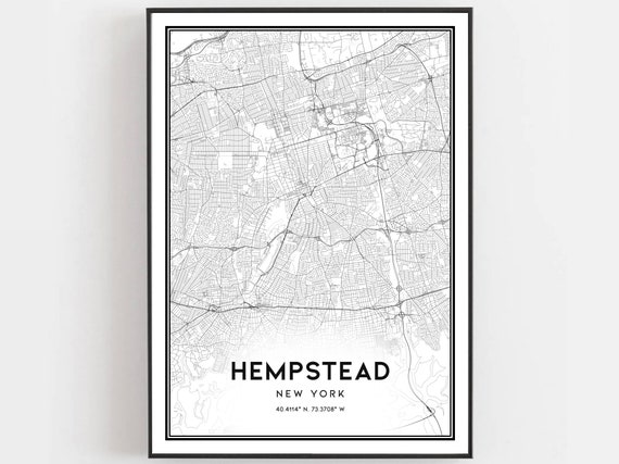 Hempstead Map Poster Print, New York Street Decor
