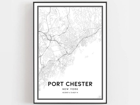 Port Chester Map Print Poster Wall Art Ny City New York Street Decor Road Gift B1929