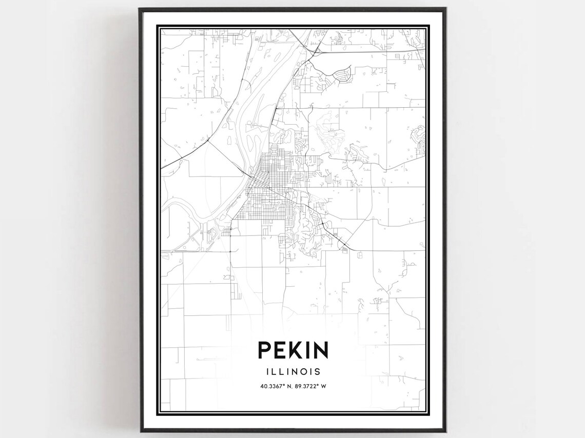 Pekin Illinois Minimalist Monochrome City Street Map Art Poster