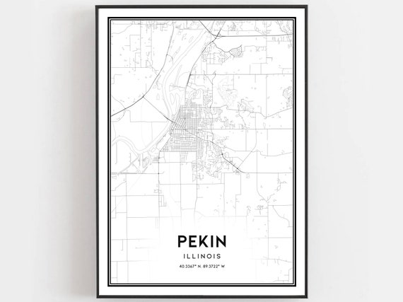 Pekin Map Print Poster Wall Art Il City Illinois Street Decor Road Gift B1808