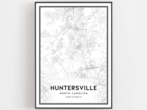 Huntersville Map Print Poster Wall Art Nc City North Carolina Street Decor Road Gift B1314