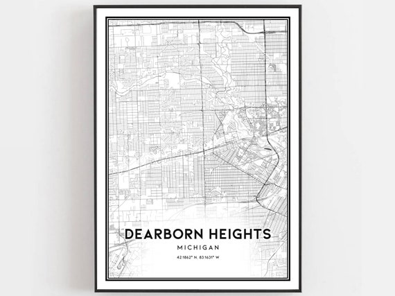 Dearborn Heights Map Poster Print, Michigan Street Decor