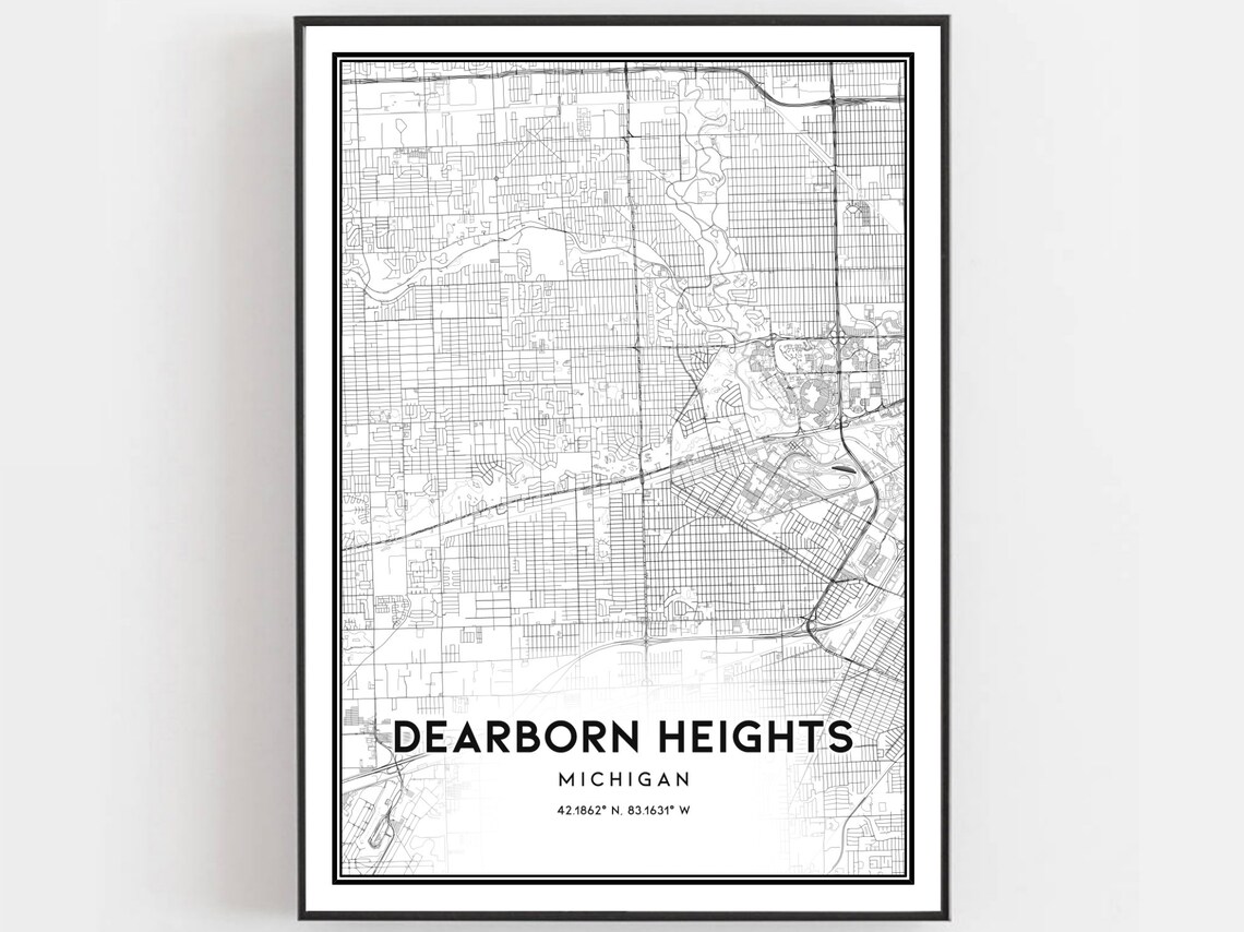 Dearborn Heights Map Poster Print, Michigan Street Decor
