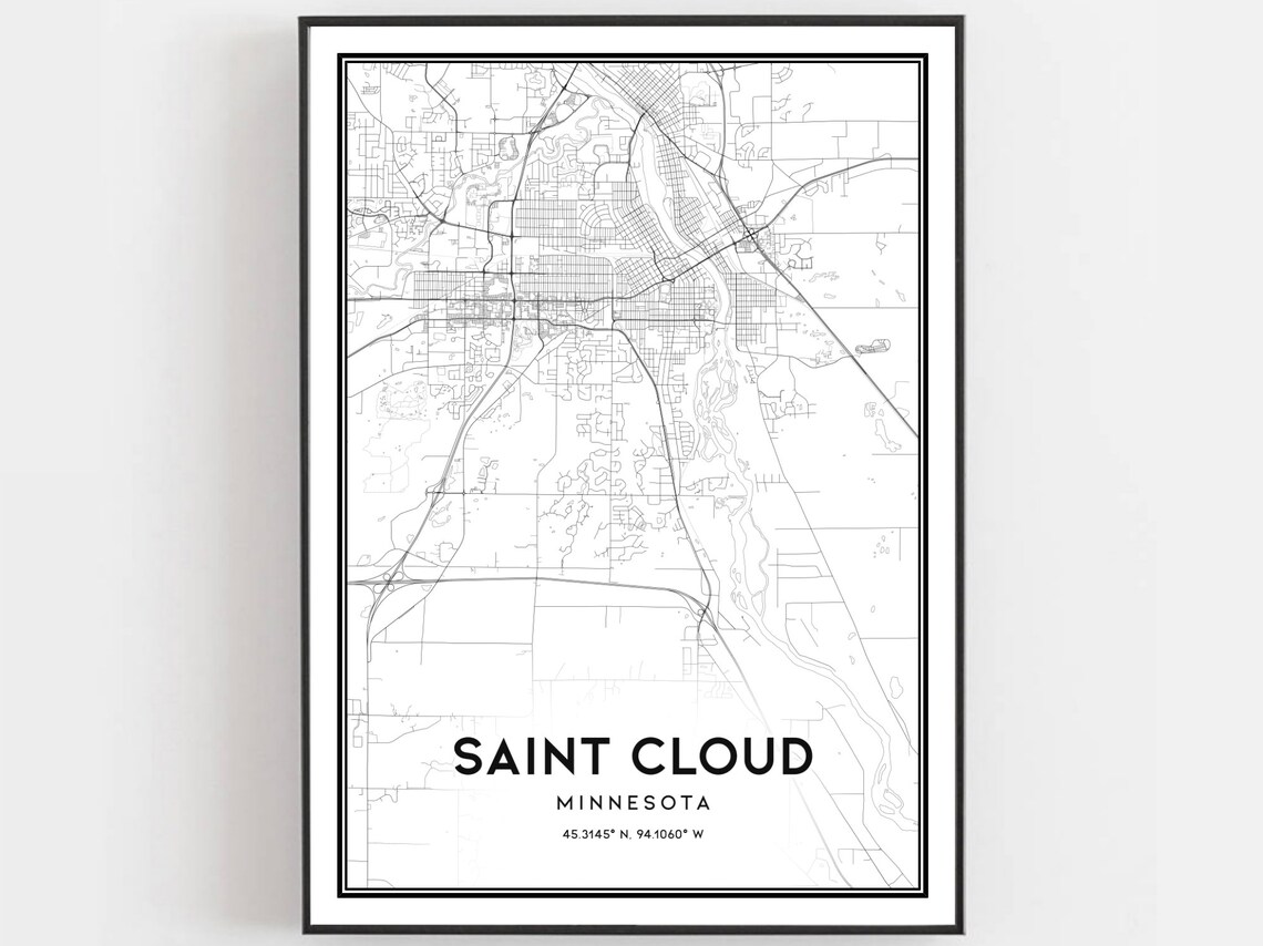 Saint Cloud Minnesota Minimalist City Street Map Monochrome Art Print