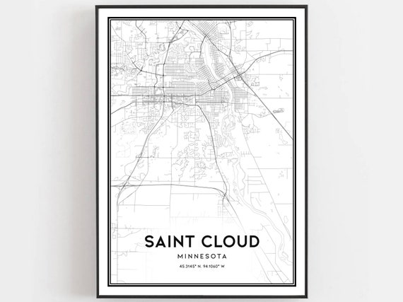 Saint Cloud Map Print Poster Wall Art Mn City Minnesota Street Decor Road Gift B810