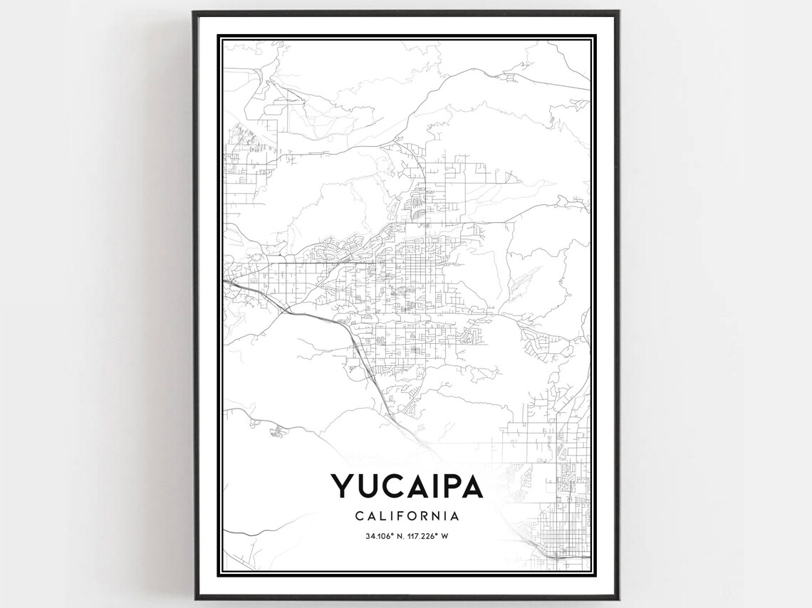Yucaipa California Minimalist Street Map Line Art City Poster