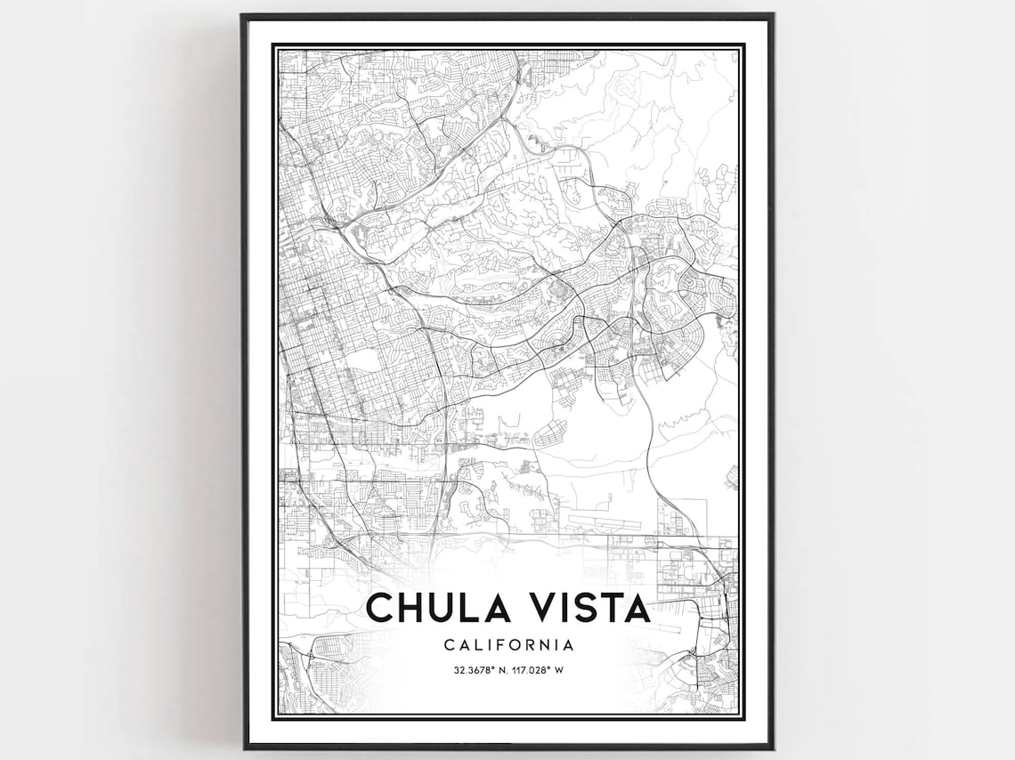 Chula Vista Map Poster, City Street Decor