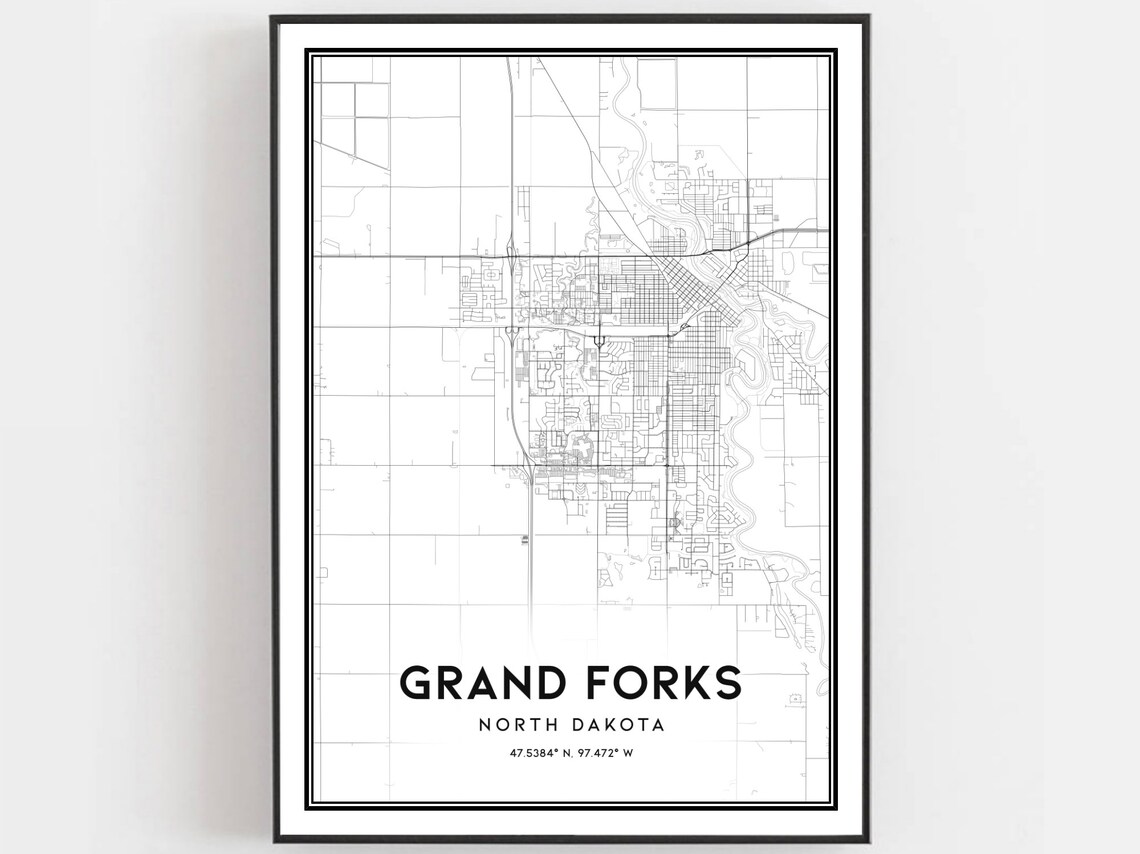 Grand Forks North Dakota Minimalist Street Map Black White Poster