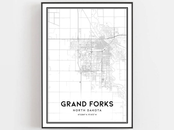 Grand Forks Map Print Poster Wall Art Nd City North Dakota Street Decor Road Gift B1155