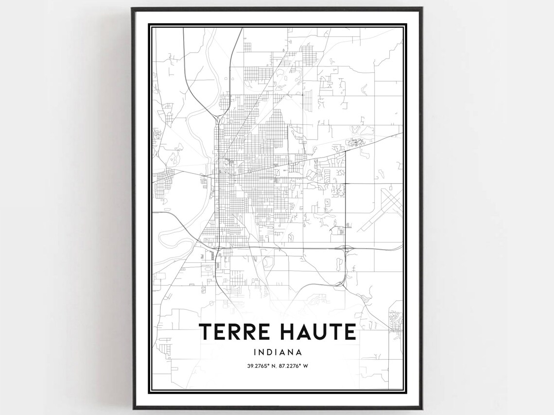 Terre Haute Indiana City Street Map Minimalist Black White Poster
