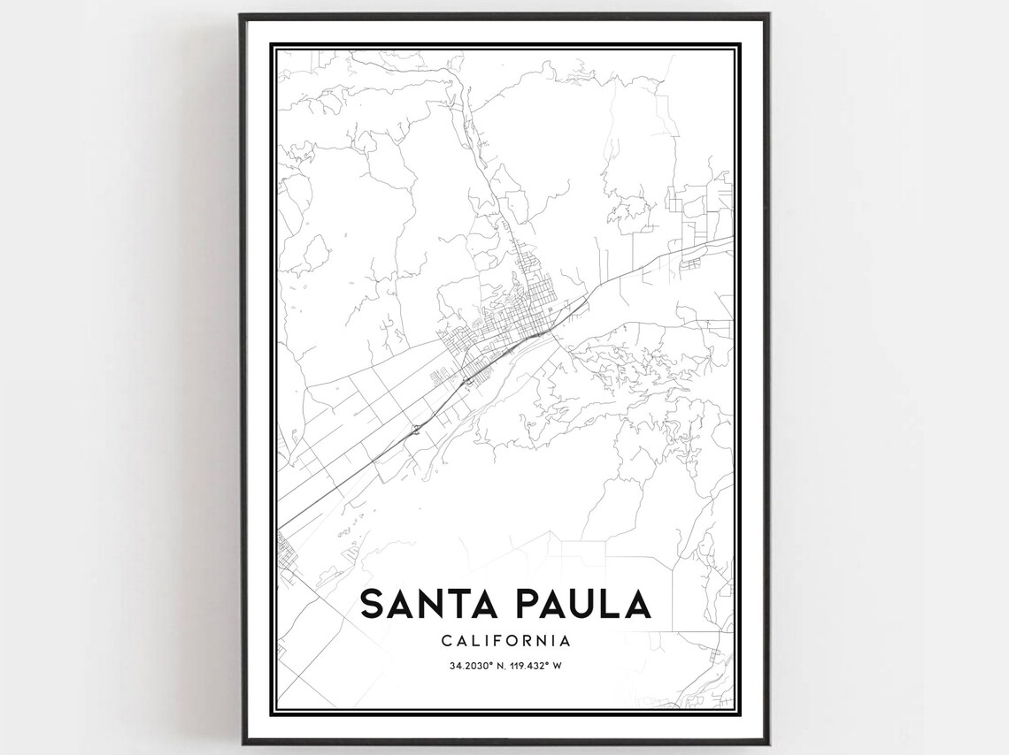 Santa Paula California Street Map Minimalist Black and White Poster