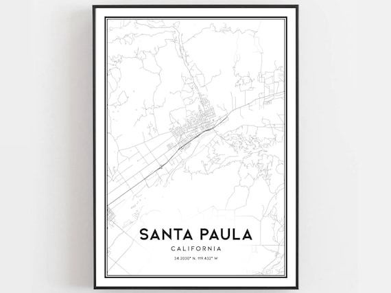 Santa Paula California Street Map Minimalist Black and White Poster