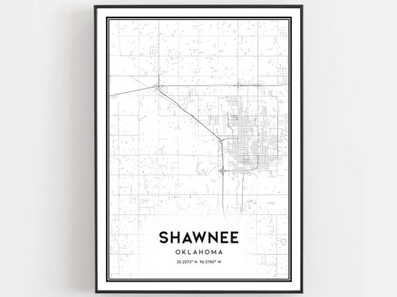 Shawnee Map Print Poster Wall Art Ok City Oklahoma Street Decor Road Gift B1709