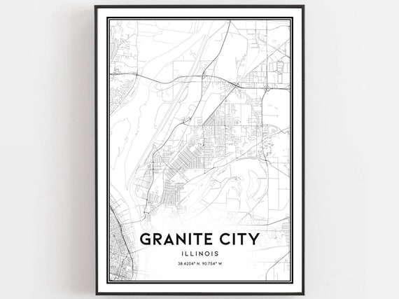 Granite City Map Print, Illinois Street Decor