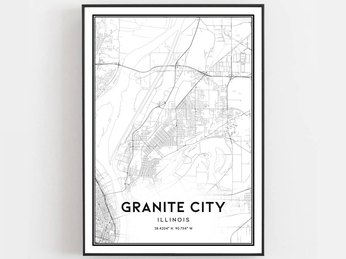 Granite City Map Print, Illinois Street Decor