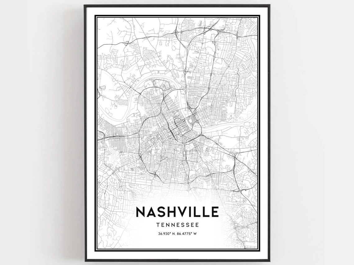 Nashville Map Poster, Tennessee City Street Decor