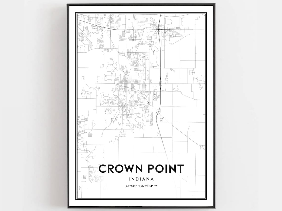 Crown Point Map Print, Indiana Street Decor