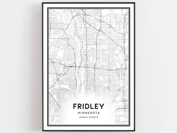Fridley Map Poster, Minnesota Street Decor