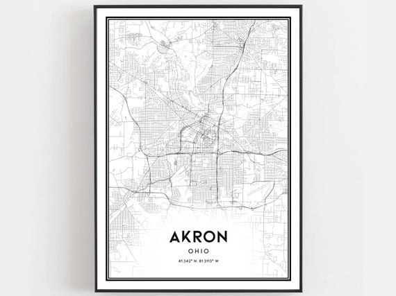 Akron Map Print Poster Wall Art Oh City Ohio Street Decor Road Gift