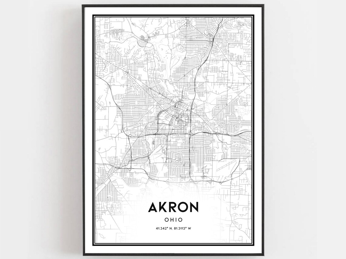Akron Ohio Minimalist City Street Map Modern Line Art Poster