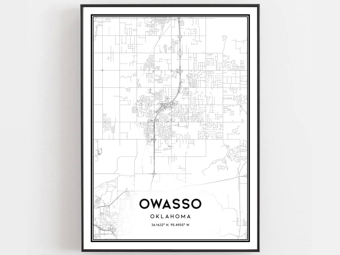 Owasso Oklahoma Minimalist Street Map Monochrome Line Art Poster