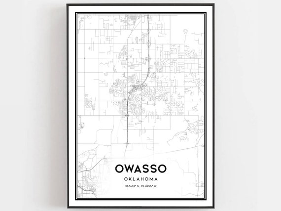 Owasso Map Print Poster Wall Art Ok City Oklahoma Street Decor Road Gift B1717