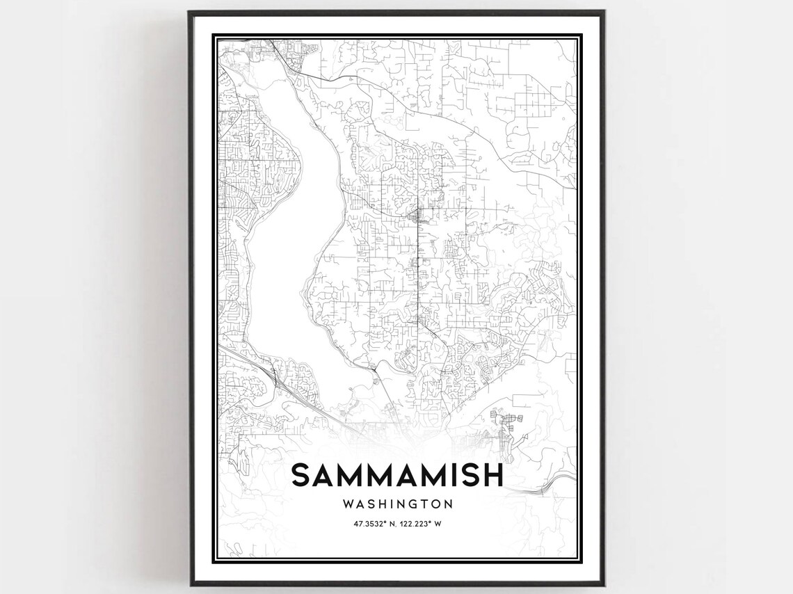 Sammamish Washington Minimalist Monochrome Street Map Art Poster