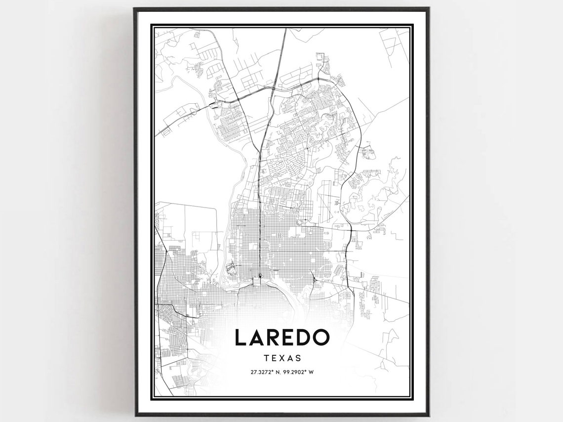 Laredo Texas City Street Map Minimalist Black White Style Poster