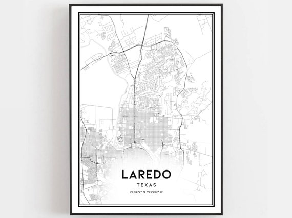 Laredo Map Print Poster Wall Art Tx City Texas Street Decor Road Gift B547