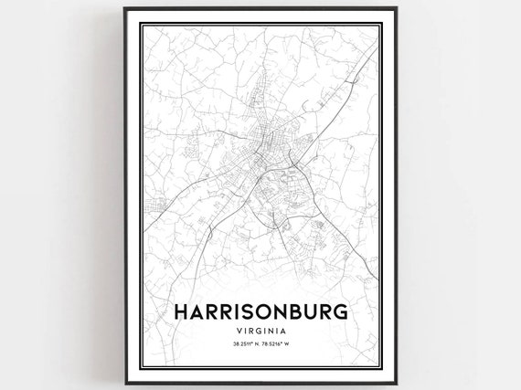 Harrisonburg Map Print, Virginia City Street Decor