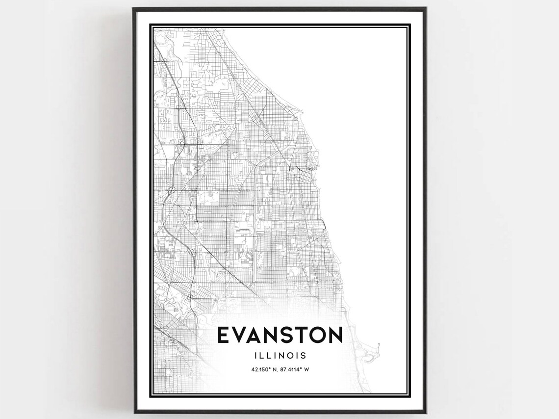Evanston Illinois Minimalist City Map Street Grid Art Poster