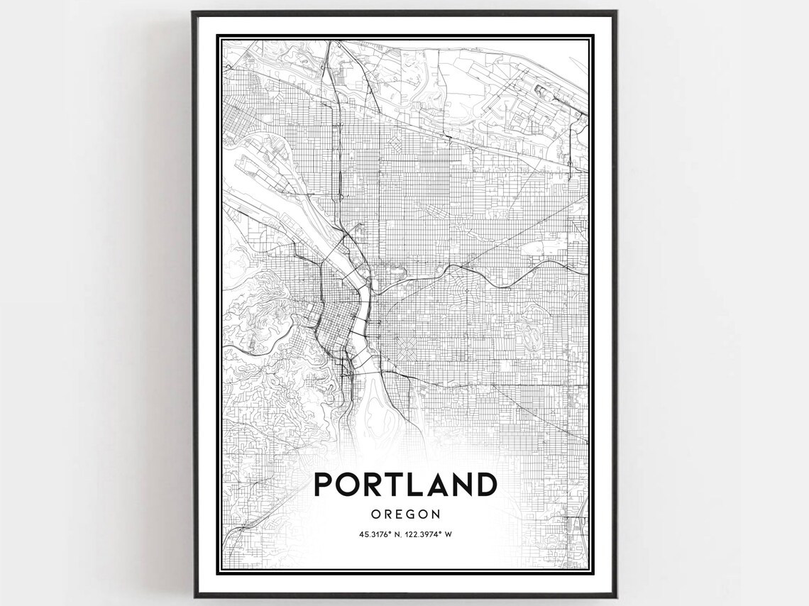 Portland Oregon Street Map Minimalist Black and White City Poster