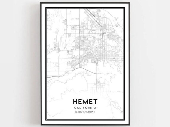 Hemet Map Poster, City Street Decor Road Gift