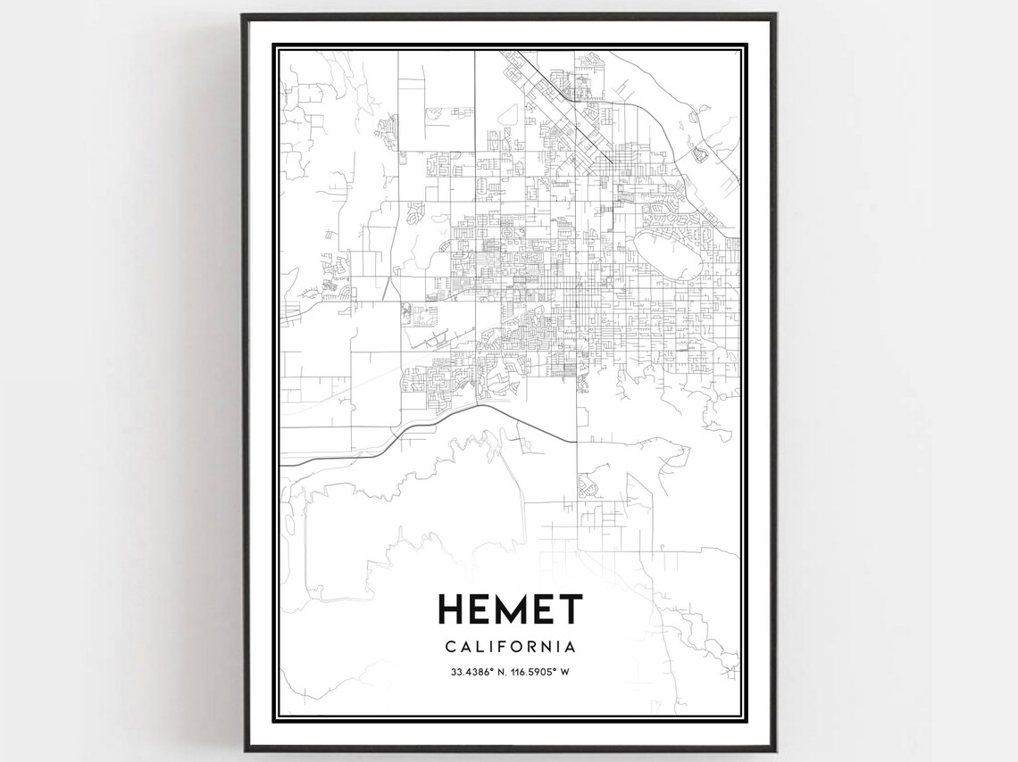 Hemet Map Poster, City Street Decor Road Gift