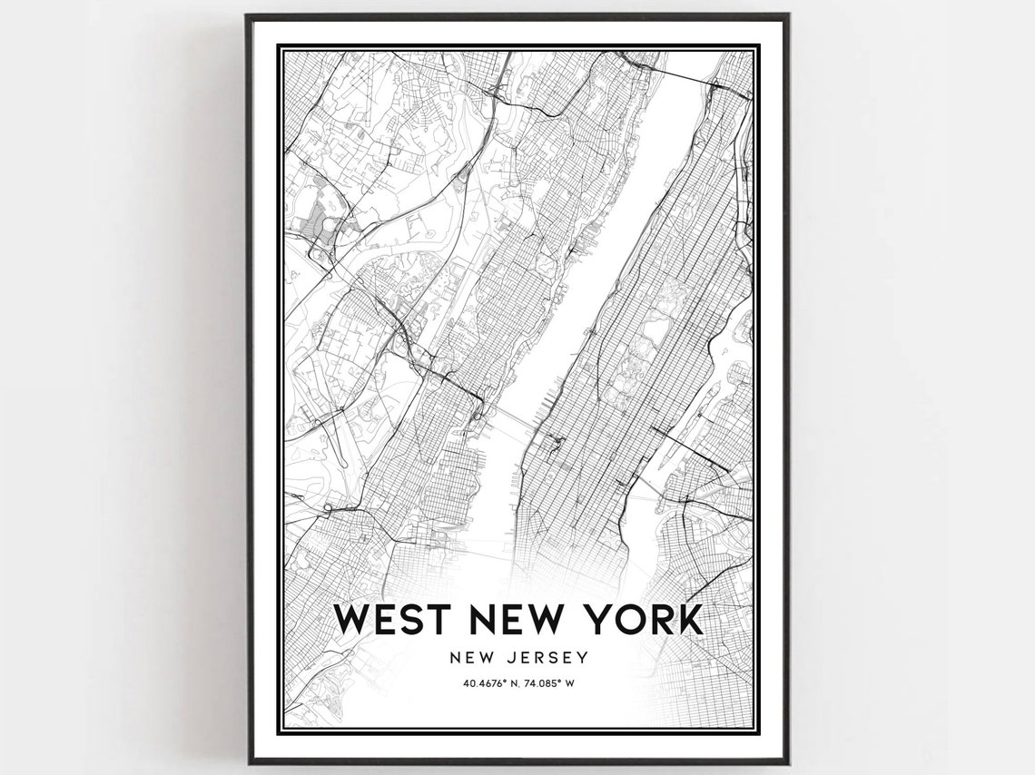 West New York NJ Map Print, City Street Art