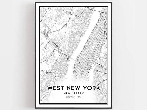 West New York NJ Map Print, City Street Art