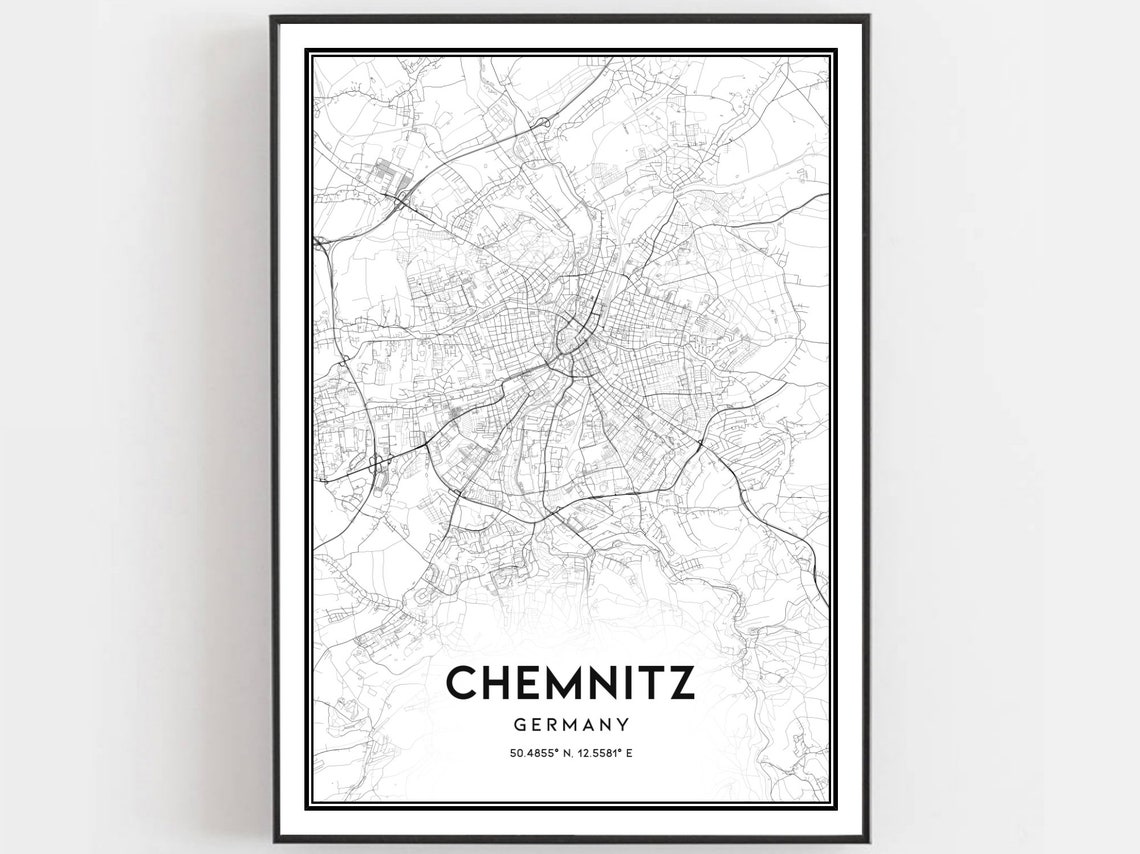 Chemnitz Map Print Poster Wall Art City Street Decor Road Gift B502