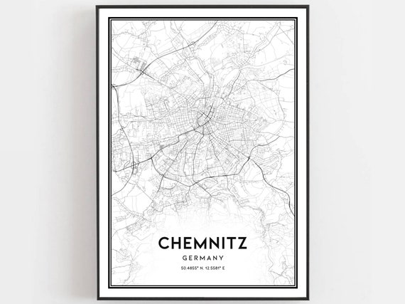 Chemnitz Map Print Poster Wall Art City Street Decor Road Gift B502